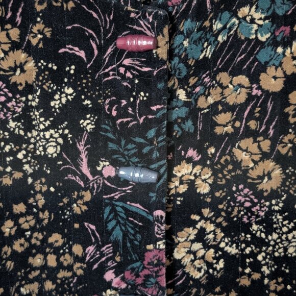 Vtg 70s Velvet Floral Jacket Dark Academia Boho Artsy Coat Botanical Witch - Picture 3 of 7
